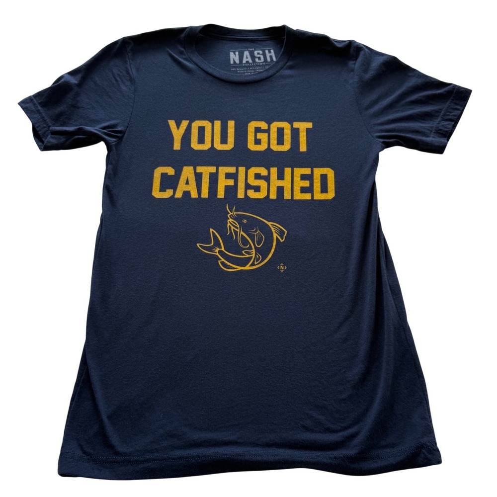 The Nash Collection You Got Catfished Graphic T-Shirt Small Navy Smashville hmor